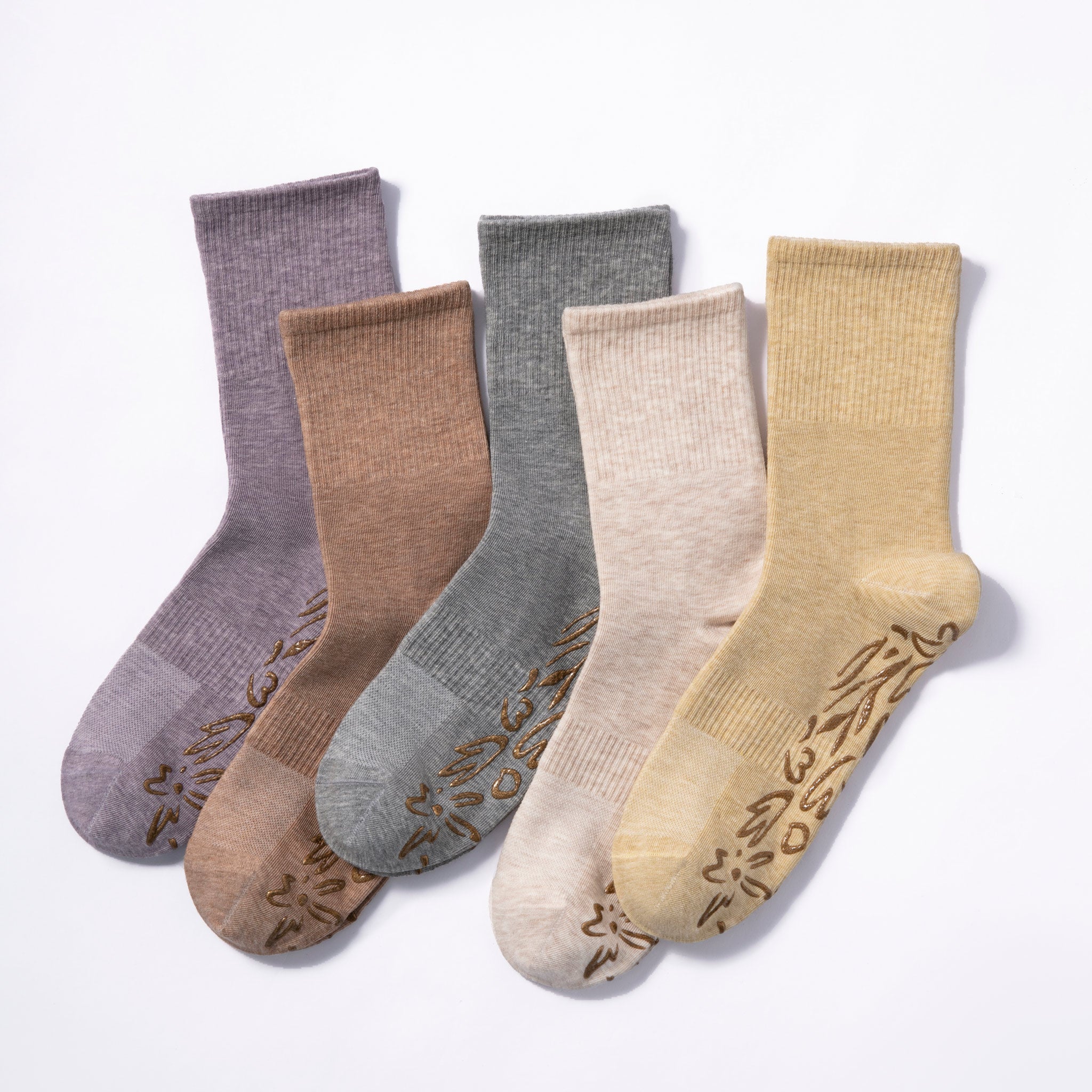 Serene Socks- Adult Organic Cotton Non-Slip Socks-  4 Seasons- Beige- 2 Pairs