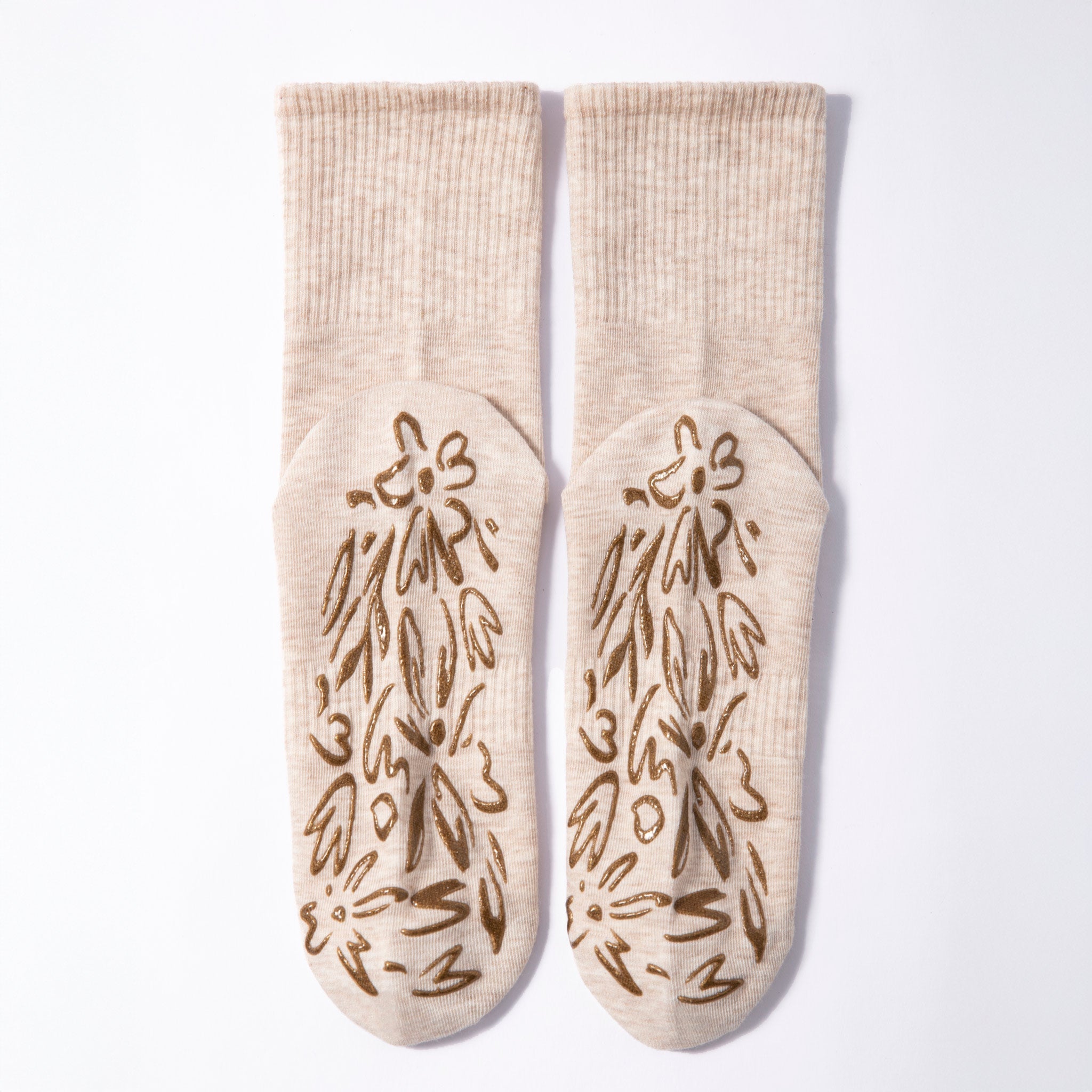 Serene Socks- Adult Organic Cotton Non-Slip Socks-  4 Seasons- Beige- 2 Pairs