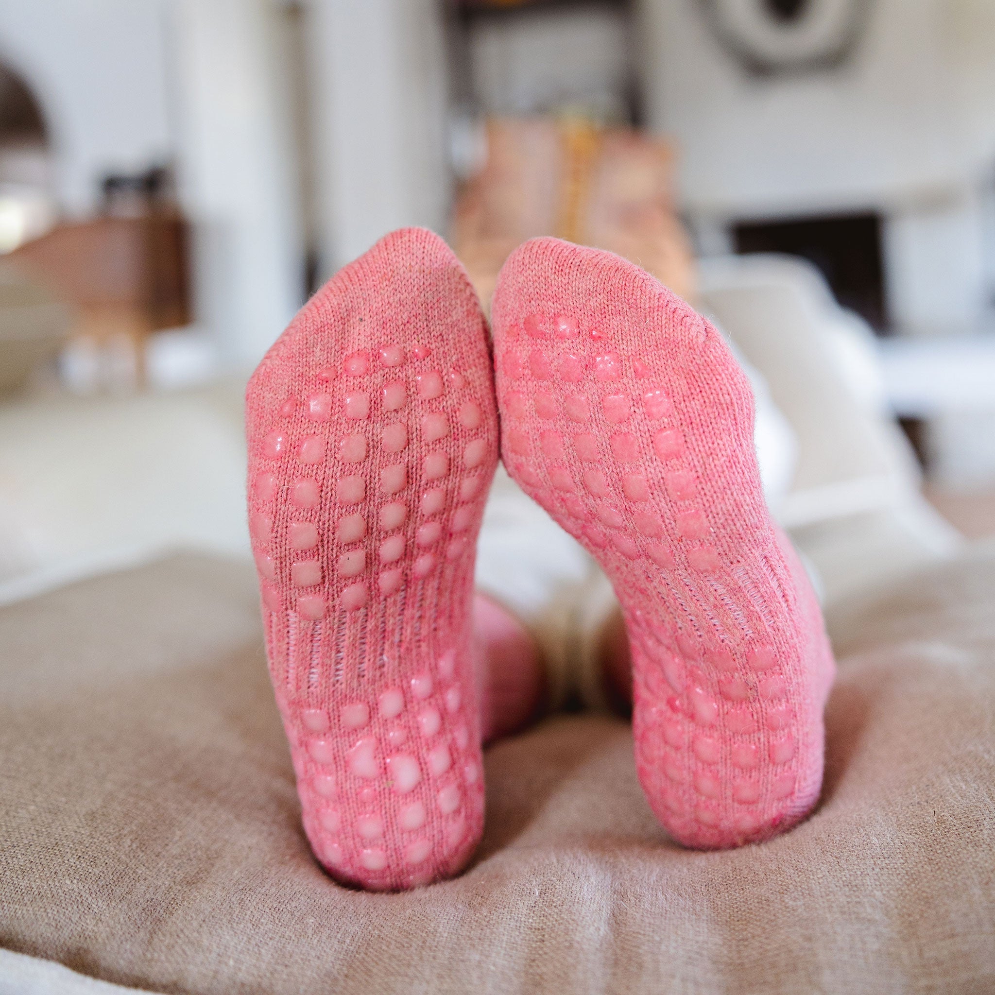 Serene Socks- Adult Merino Wool Non-Slip Socks- Coral- 1 pair